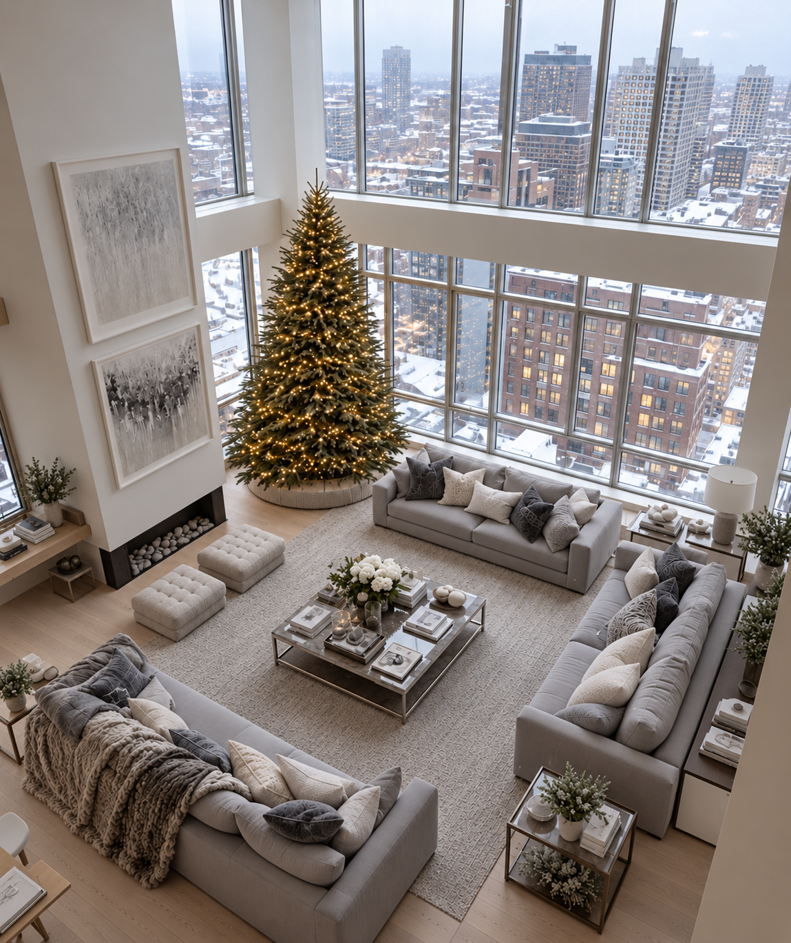 Christmas tree in a minimalist apartment interior
